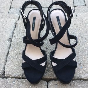 Black cross over platform heels